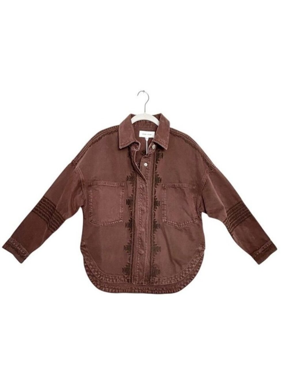 Dear John Denim Gina Denim Shirt Jacket in Dark Mahogany - Sz L - New - Picture 2 of 9